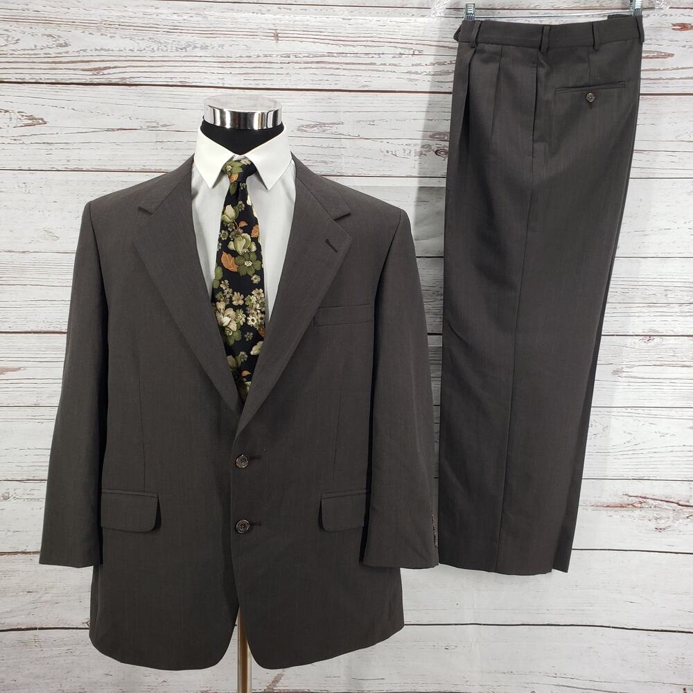 Christian Brooks Men's Gray Brown Striped 2 Piece Suit Set Size 43R